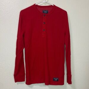 Abercrombie & Fitch Mens Red Long Sleeve Henley Thermal Shirt Size Small